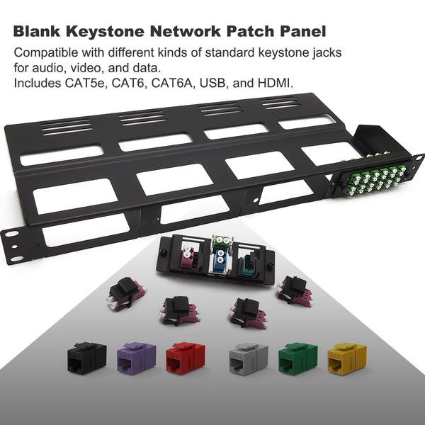 16-Port Blank Keystone/Multimedia Patch Panel, Data Center